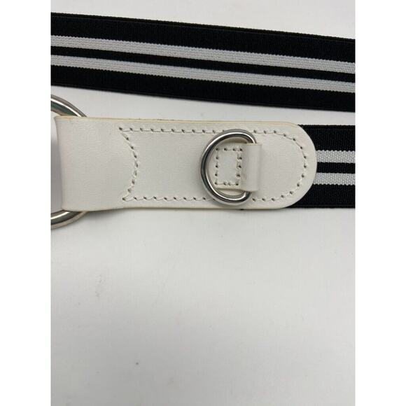 NWT Cole Haan Belt Womens Sz S M Black White Leather Trim Elastic Stretch Buckle - Picture 3 of 16